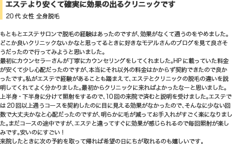 エステより安くて確実に効果の出るクリニックです。