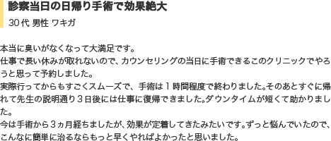 診療当日の日帰り手術で効果絶大